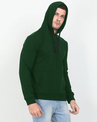 Solid Olive Green Cotton Kangaroo Hoodie Sweatshirt By LazyChunks