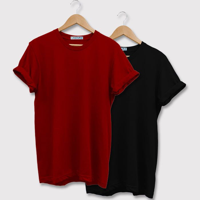Black and Maroon Half sleeves Round Neck t shirt Combo (Pack Of 2) by Lazychunks