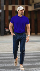 Royal Blue Polo Neck Tshirt For Men By LazyChunks