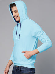 Hoodie Cotton Full Sleeve Sky Blue Kangaroo Sweatshirt Hoodie Jacket for Men by LAZYCHUNKS