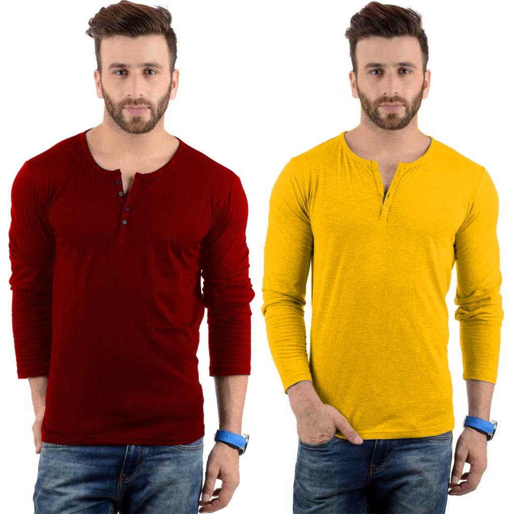 Cotton Full Sleeve Henley Neck Combo T-Shirt, (Pack of 2) T Shirt For Man by LAZYCHUNKS.