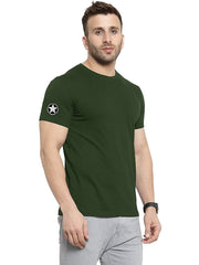 Olive Green Round Neck Half Sleeve Printed T Shirts For Men by LAZYCHUNKS
