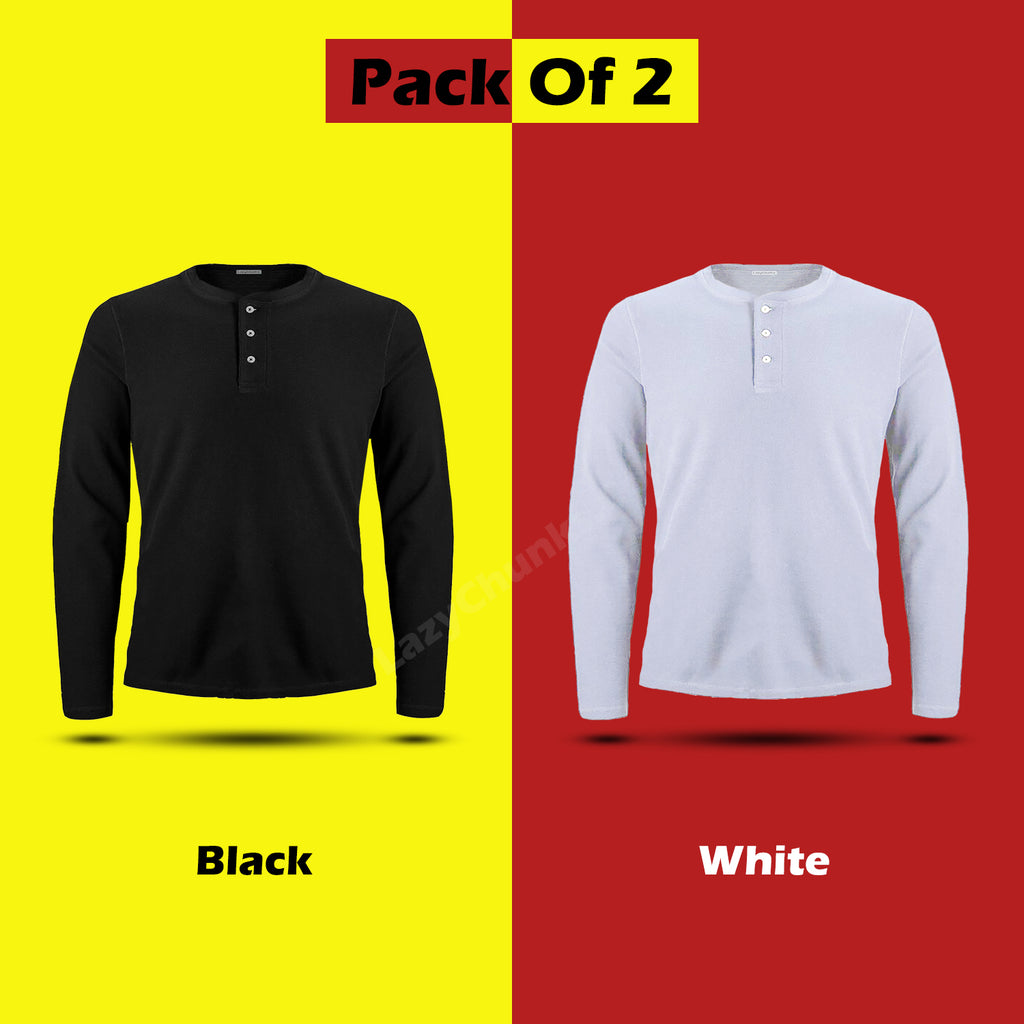 Henley Full Sleeve T Shirt 2 Combo By LazyChunks (All Colors)