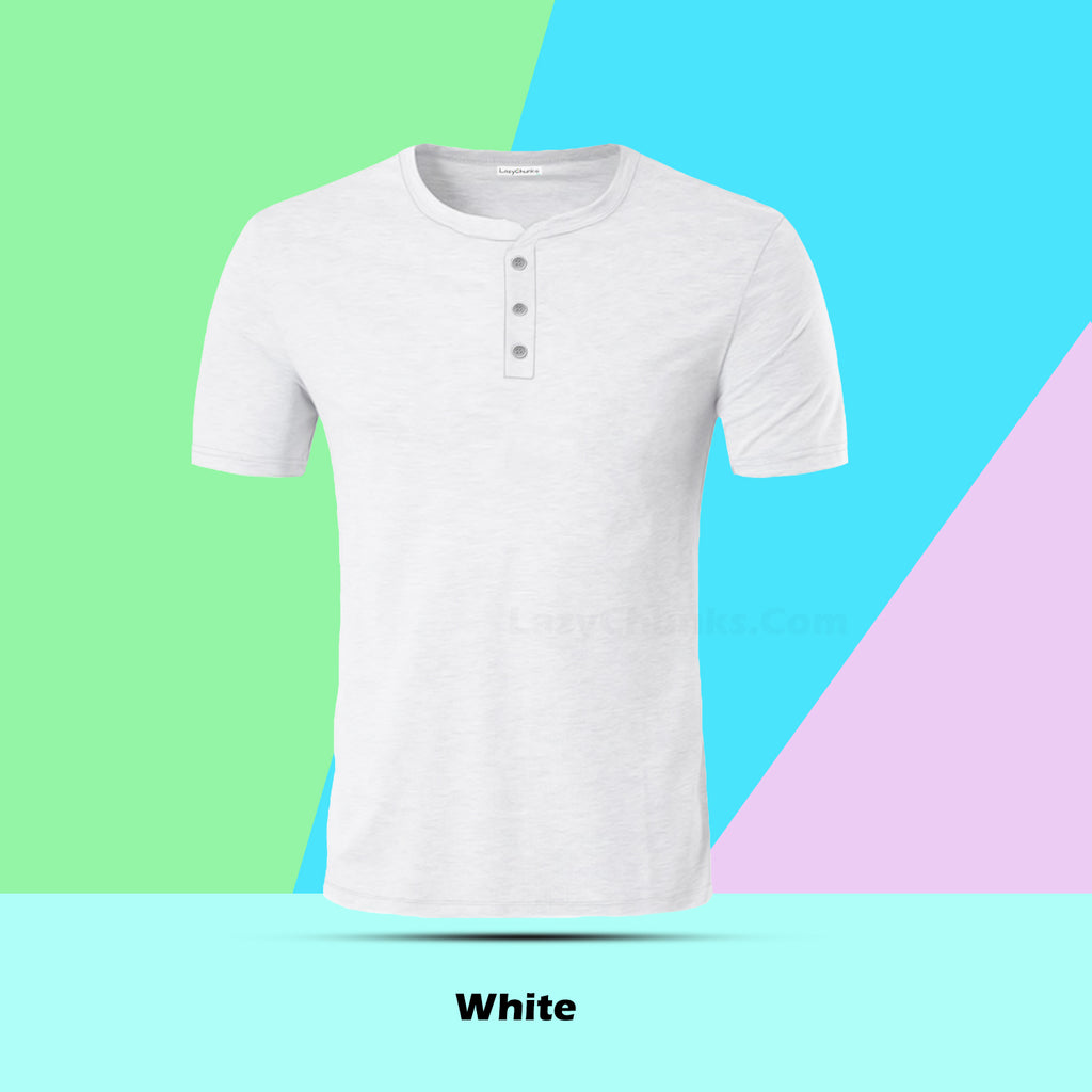White Henley Half Sleeves T Shirt By LazyChunks