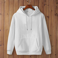 Full Sleeve White Cotton Kangaroo Hoodie for Men by LAZYCHUNKS
