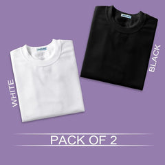 White and Black Half sleeves Round Neck T Shirt Combo (Pack Of 2) by LazyChunks