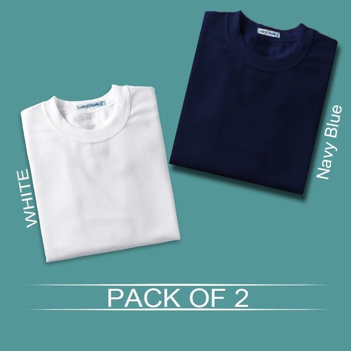 White and Navy Blue Half sleeves Round Neck T Shirt Combo (Pack Of 2) by Lazychunks