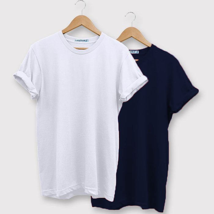 White and Navy Blue Half sleeves Round Neck T Shirt Combo (Pack Of 2) by Lazychunks
