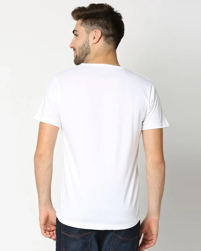 White Henley Half Sleeves T Shirt By LazyChunks