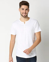 White Henley Half Sleeves T Shirt By LazyChunks