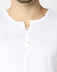 White Henley Half Sleeves T Shirt By LazyChunks
