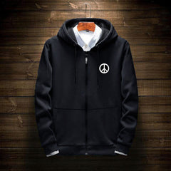 Cotton Full Sleeve Black Sweatshirt Zipper Hoodie Jacket for Men by LazyChunks