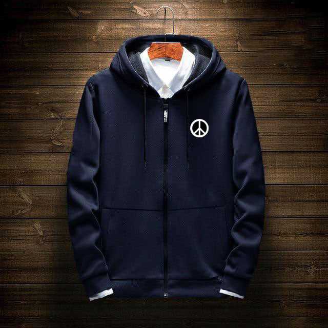 Cotton Full Sleeve Nave Blue Zipper Sweatshirt Hoodie Jacket for Men by LAZYCHUNKS - Lazychunks.com