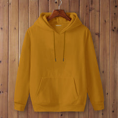 Full Sleeve Mustard Yellow Cotton Kangaroo Hoodie for Men by LAZYCHUNKS