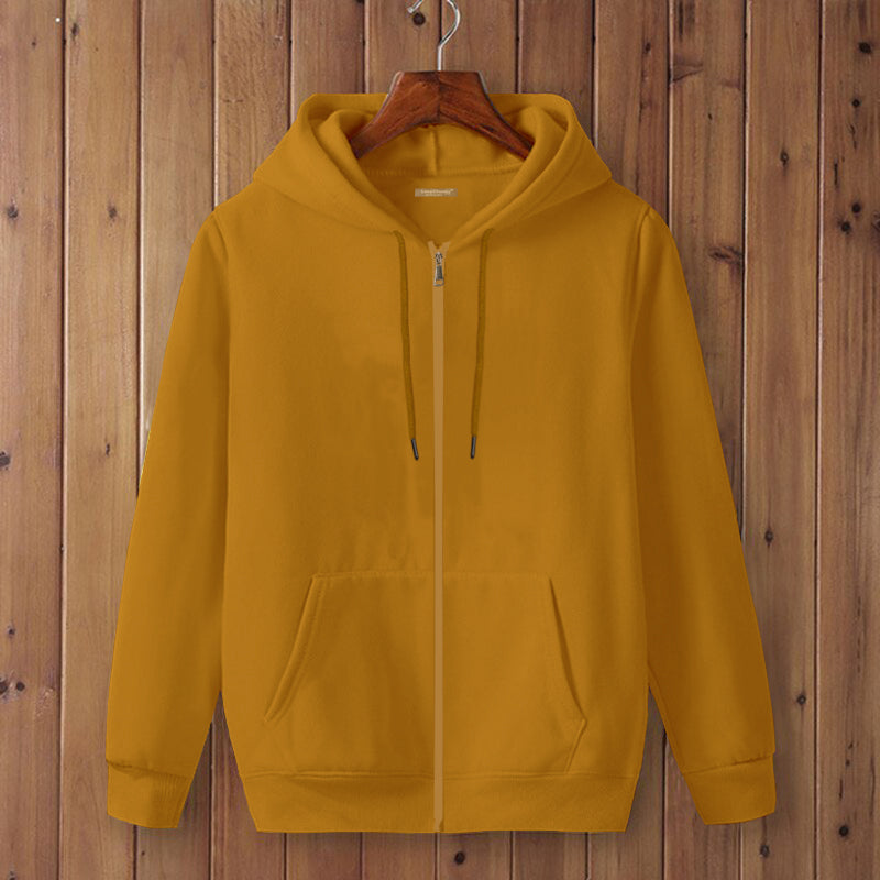 Full Sleeve Mustard Yellow Cotton Zipper Jacket For Men By LAZYCHUNKS