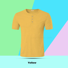 Yellow Henley Half Sleeves T Shirt By LazyChunks