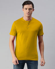 Yellow Henley Half Sleeves T Shirt By LazyChunks