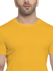 Solid Yellow Round Neck Half Sleeve Cotton Tshirt For Men By LazyChunks