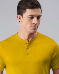 Yellow Henley Half Sleeves T Shirt By LazyChunks